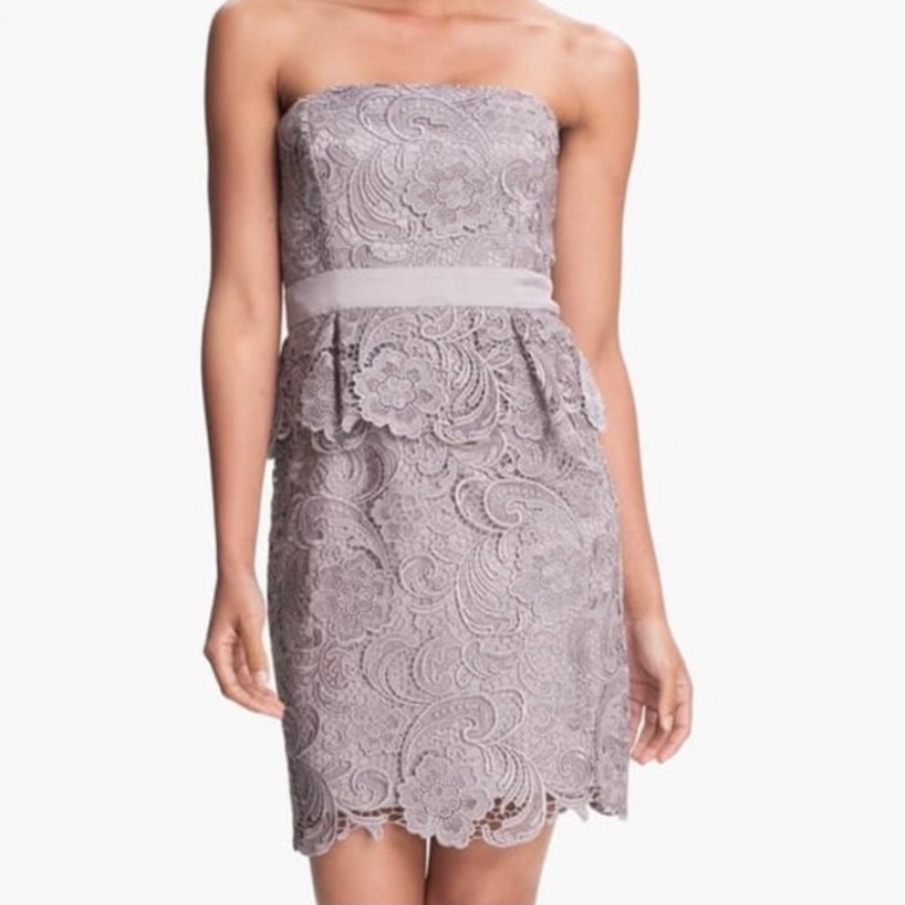 Adrianna Papell Strapless Lace Peplum Dress Sz 8